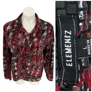 Elementz Blazer Womens Large Red Bling Work Office Casual Jacket Grandma Hip Hop